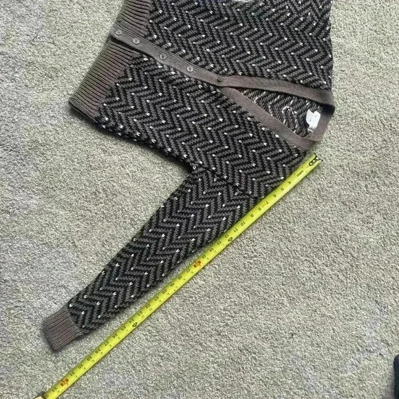 Beige Chevron Button Down Ramie & Cotton Cardigan - Picture 10 of 10